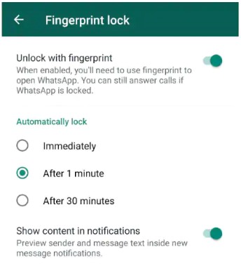 WhatsApp Fingerprint unlock