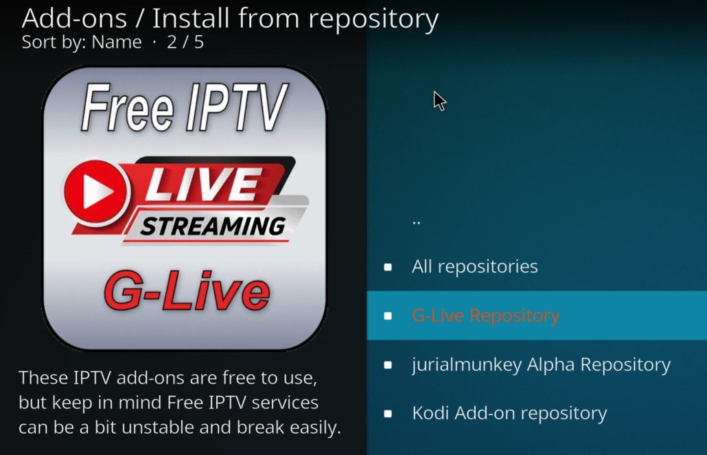 G-Live repository KODI